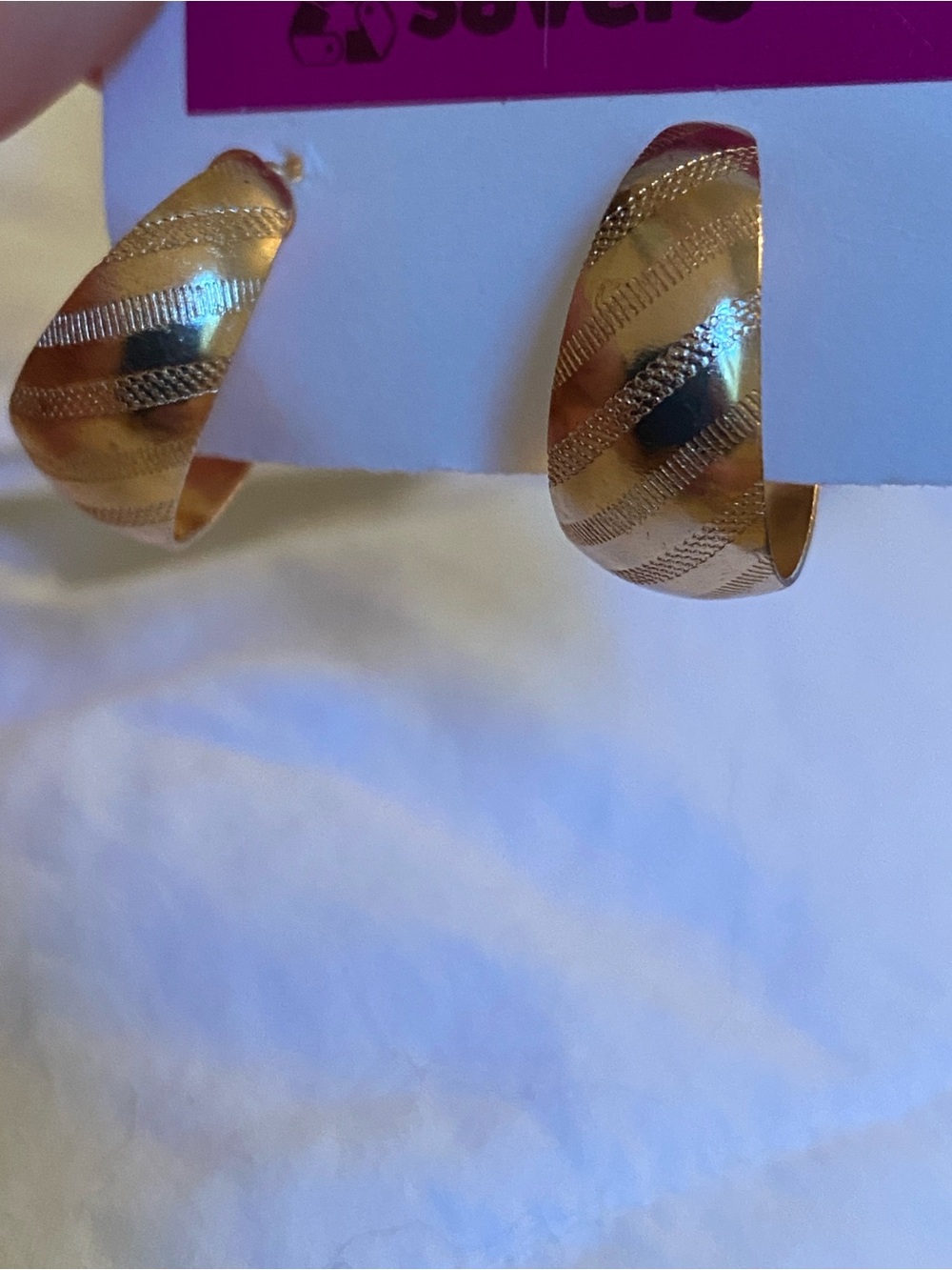 Vintage Gold-Tone Textured Hoop Earrings - Women Jewelry